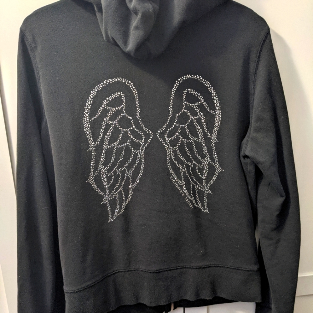 Victoria's Secret Large Black Bling Angel Hoodie